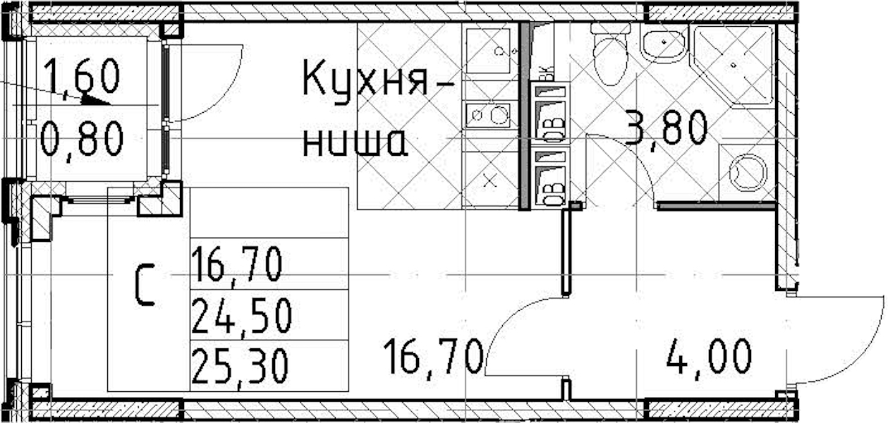 Квартира студия 25.3 м², 13/13 эт., ЖК «Тайм Сквер»